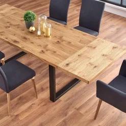 Garnero Arredamenti Tavoli In Legno|Tavoli Da Pranzo-Tavolo 160/250cm allungabile rovere nodato acciaio nero Cardiff