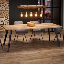 Garnero Arredamenti Tavoli In Legno|Tavoli Da Pranzo-Tavolo 150/210cm allungabile rovere naturale nero Locarno