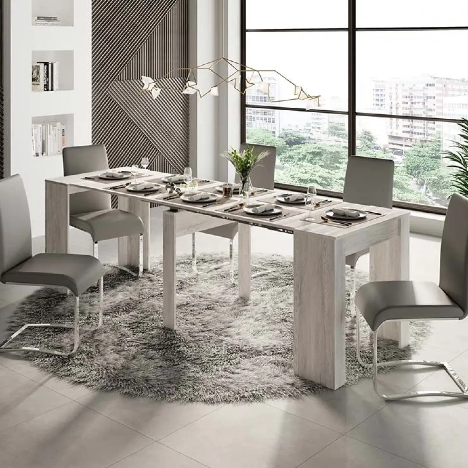 Garnero Arredamenti Consolle Allungabili|Consolle Allungabile-Tavolo 54/252cm consolle allungabile moderno Violette Bianco Frassinato