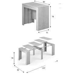 Garnero Arredamenti Consolle Allungabili|Consolle Allungabile-Tavolo 51/237cm consolle allungabile grigio cemento Fox Gihome®
