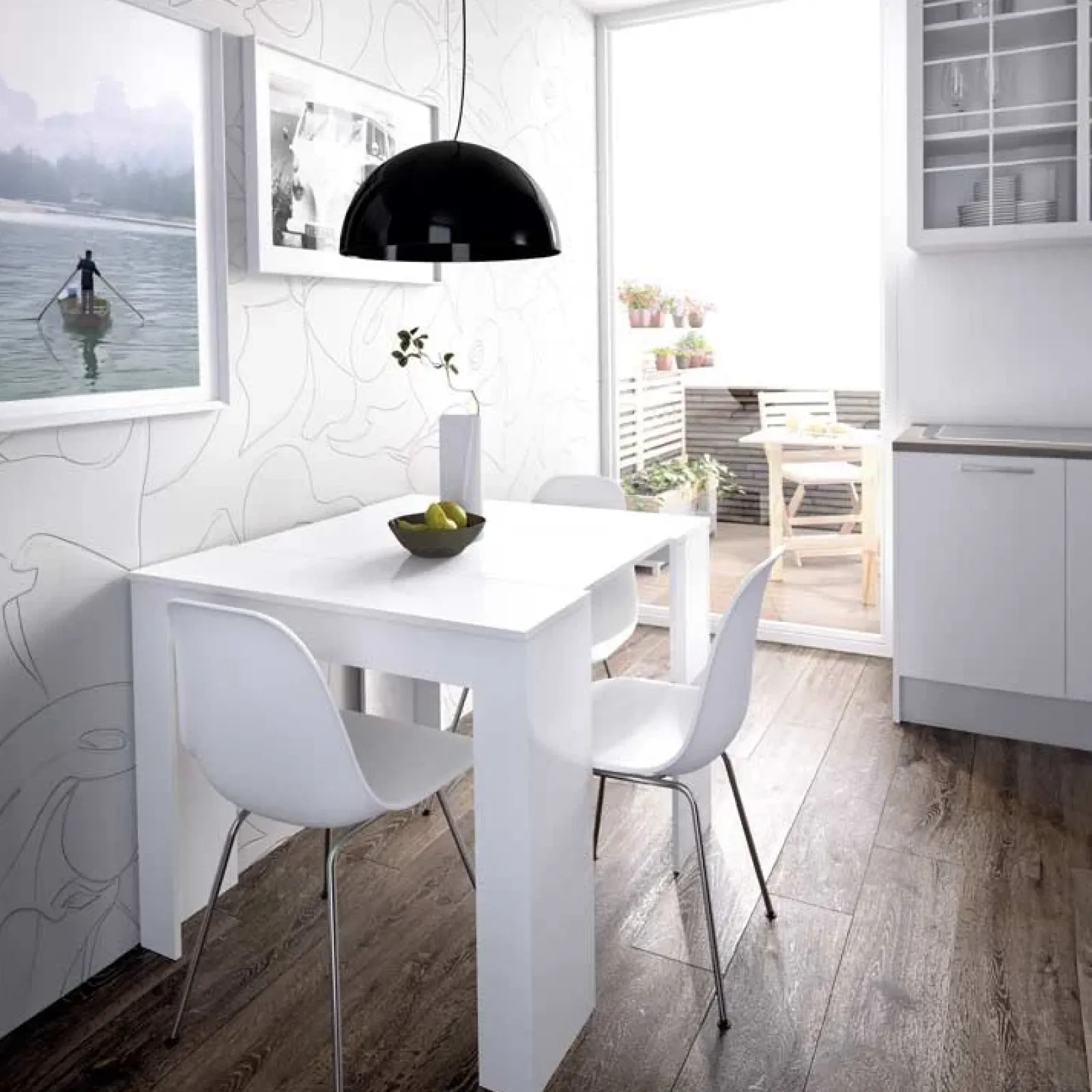 Garnero Arredamenti Consolle Allungabili|Consolle Allungabile-Tavolo 51/237cm consolle allungabile moderno bianco lucido Demetra