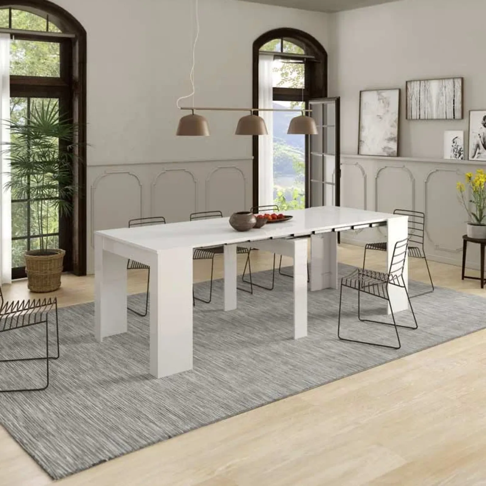 Garnero Arredamenti Consolle Allungabili|Consolle Allungabile-Tavolo 51/237cm consolle allungabile moderno bianco lucido Demetra