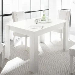 Garnero Arredamenti Tavoli In Legno|Tavoli Da Pranzo-Tavolo 137/185cm da pranzo allungabile moderno bianco opaco Deluxe
