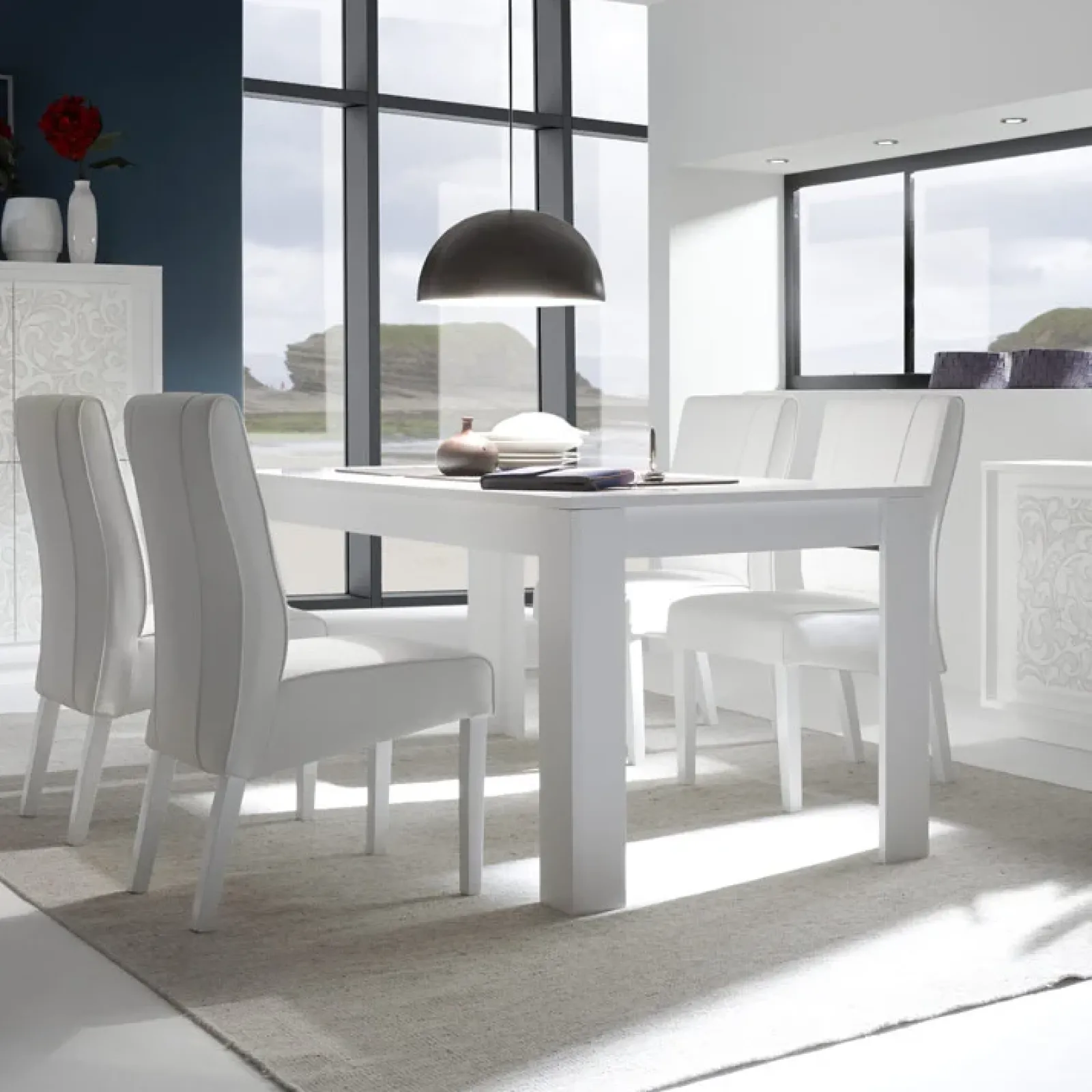 Garnero Arredamenti Tavoli In Legno|Tavoli Da Pranzo-Tavolo 137/185cm da pranzo allungabile moderno bianco opaco Deluxe