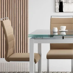 Garnero Arredamenti Tavoli In Vetro|Tavoli Da Pranzo-Tavolo 110/170cm in vetro allungabile moderno Liem Gihome® Bianco