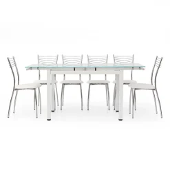 Garnero Arredamenti Tavoli In Vetro|Tavoli Da Pranzo-Tavolo 110/170cm in vetro allungabile moderno Liem Gihome® Bianco