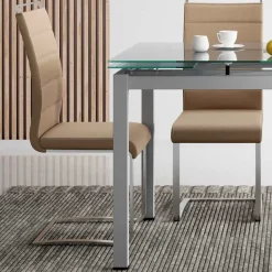 Garnero Arredamenti Tavoli In Vetro|Tavoli Da Pranzo-Tavolo 110/170cm in vetro allungabile metallo Liem Gihome® Grigio