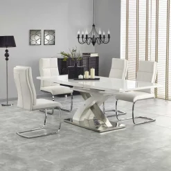 Garnero Arredamenti Tavoli In Vetro|Tavoli Da Pranzo-Tavolo 160/220cm in vetro allungabile bianco lucido Iride Gihome® Bianco Lucido - Grigio