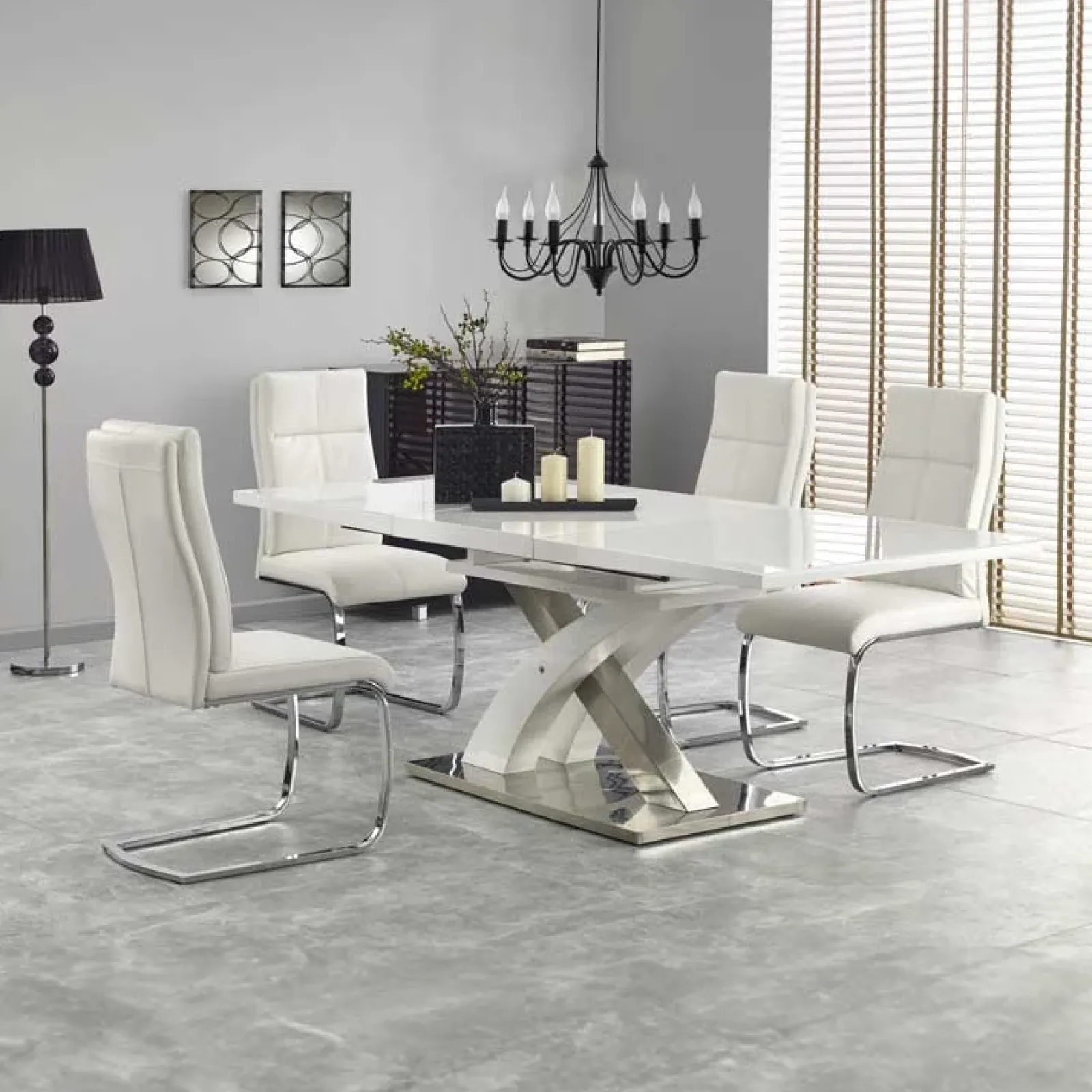 Garnero Arredamenti Tavoli In Vetro|Tavoli Da Pranzo-Tavolo 160/220cm in vetro allungabile bianco lucido Iride Gihome® Bianco Lucido - Grigio