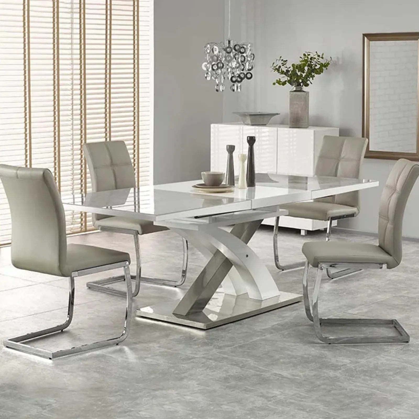 Garnero Arredamenti Tavoli In Legno|Tavoli Da Pranzo-Tavolo 160/220cm in vetro allungabile grigio bianco Iride Gihome® Bianco Opaco - Grigio
