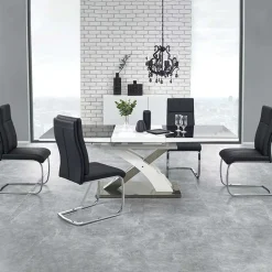 Garnero Arredamenti Tavoli In Legno|Tavoli Da Pranzo-Tavolo 160/220cm in vetro allungabile nero bianco Iride Gihome® Nero Lucido - Bianco opaco