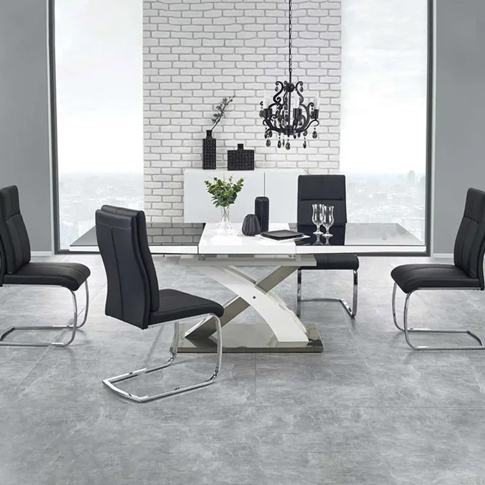 Garnero Arredamenti Tavoli In Legno|Tavoli Da Pranzo-Tavolo 160/220cm in vetro allungabile nero bianco Iride Gihome® Nero Lucido - Bianco opaco