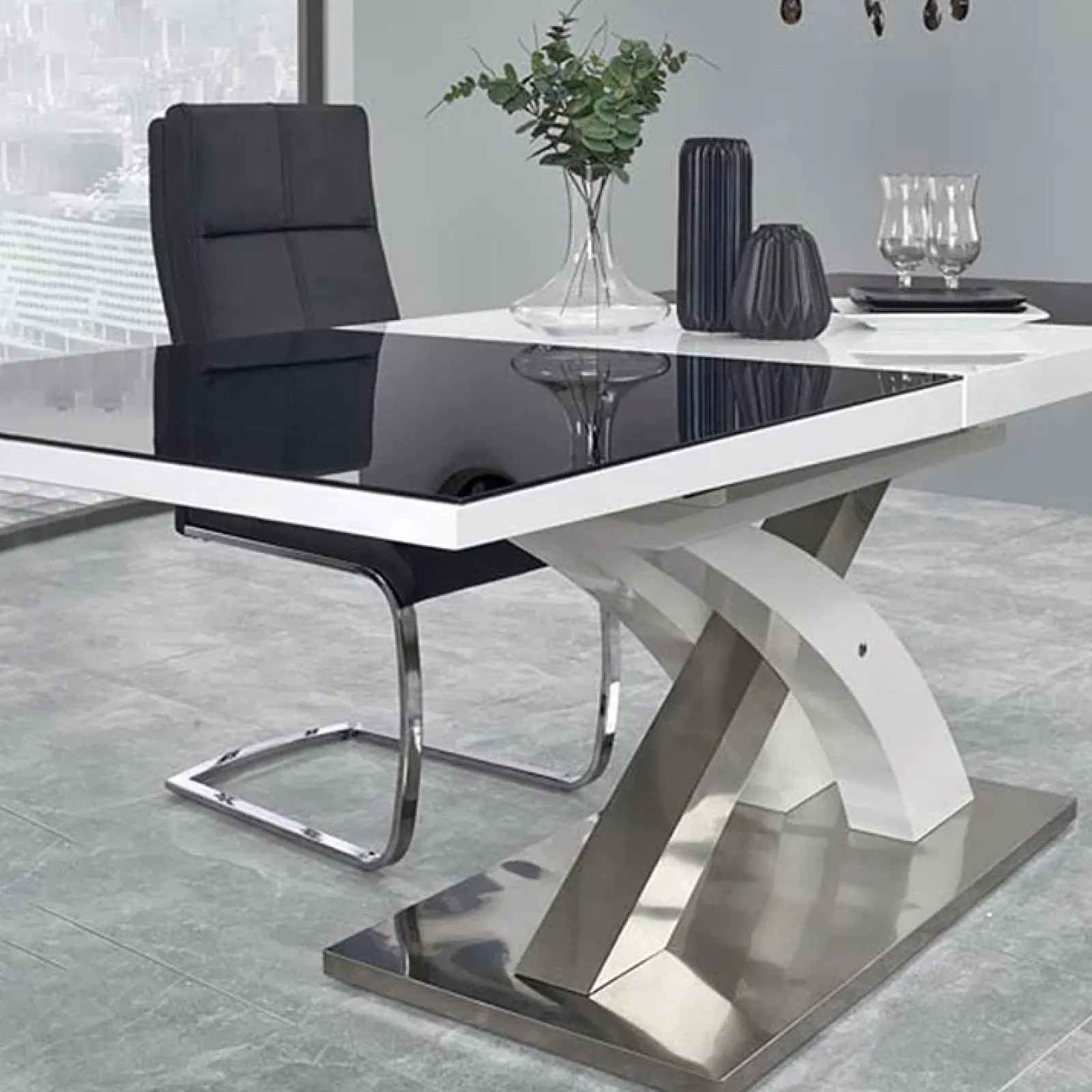 Garnero Arredamenti Tavoli In Legno|Tavoli Da Pranzo-Tavolo 160/220cm in vetro allungabile nero bianco Iride Gihome® Nero Lucido - Bianco opaco