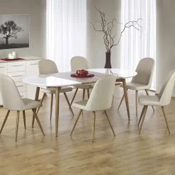 Garnero Arredamenti Tavoli Laccati|Tavoli Da Pranzo-Tavolo 120/200cm ovale allungabile bianco rovere miele Papiro Gihome® Bianco - Rovere Rustico