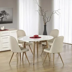 Garnero Arredamenti Tavoli Laccati|Tavoli Da Pranzo-Tavolo 120/200cm ovale allungabile bianco rovere miele Papiro Gihome® Bianco - Rovere Rustico