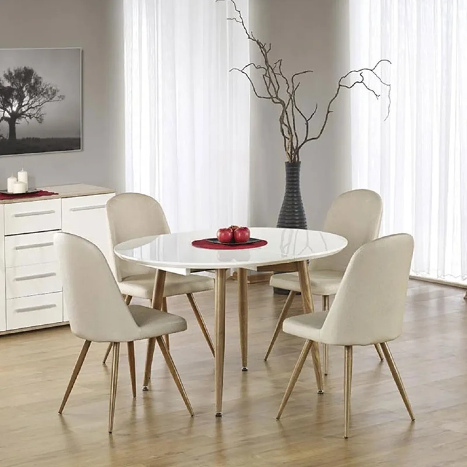 Garnero Arredamenti Tavoli Laccati|Tavoli Da Pranzo-Tavolo 120/200cm ovale allungabile bianco rovere miele Papiro Gihome® Bianco - Rovere Rustico