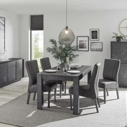 Garnero Arredamenti Tavoli Da Pranzo|Tavoli Allungabili-Tavolo 137/185cm rettangolare allungabile moderno effetto Viking Marmo Nero
