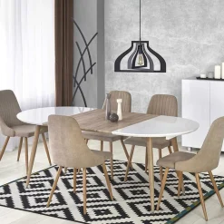 Garnero Arredamenti Tavoli Laccati|Tavoli Da Pranzo-Tavolo 120/200cm rotondo ovale bianco rovere sanremo Papiro Gihome® Bianco - Rovere