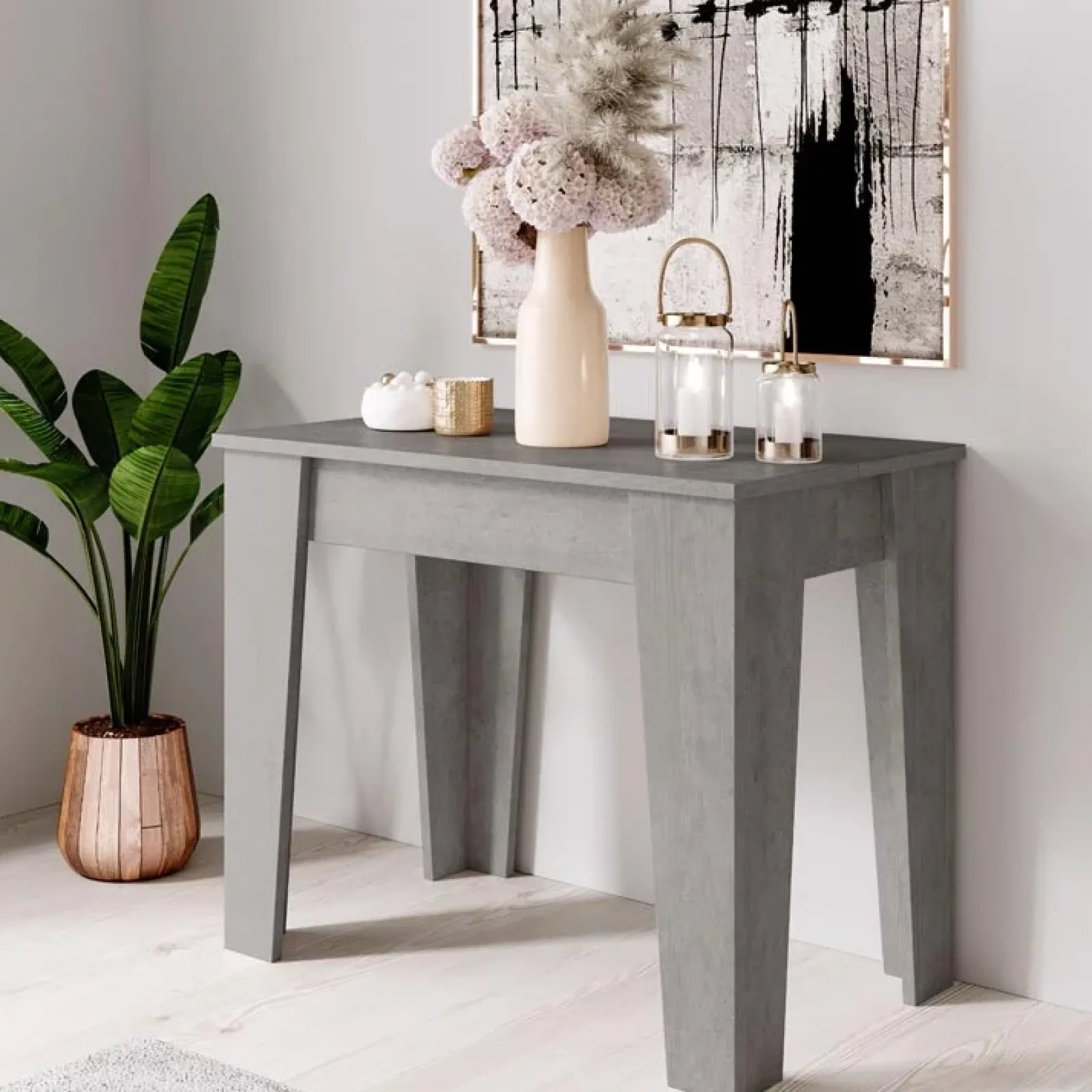 Garnero Arredamenti Consolle Allungabili|Consolle Allungabile-Tavolo consolle allungabile 54/306cm grigio Grace Gihome® Cemento