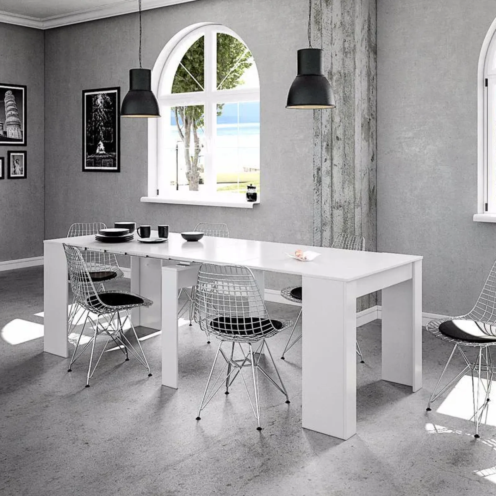 Garnero Arredamenti Consolle Allungabili|Consolle Allungabile-Tavolo consolle allungabile 51/237cm Asia Gihome® Bianco Lucido