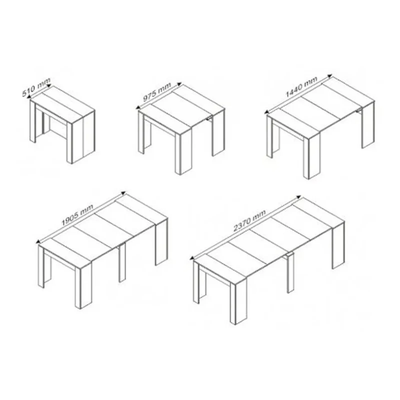 Garnero Arredamenti Consolle Allungabili|Consolle Allungabile-Tavolo consolle allungabile 51/237cm Asia Gihome® Bianco Lucido