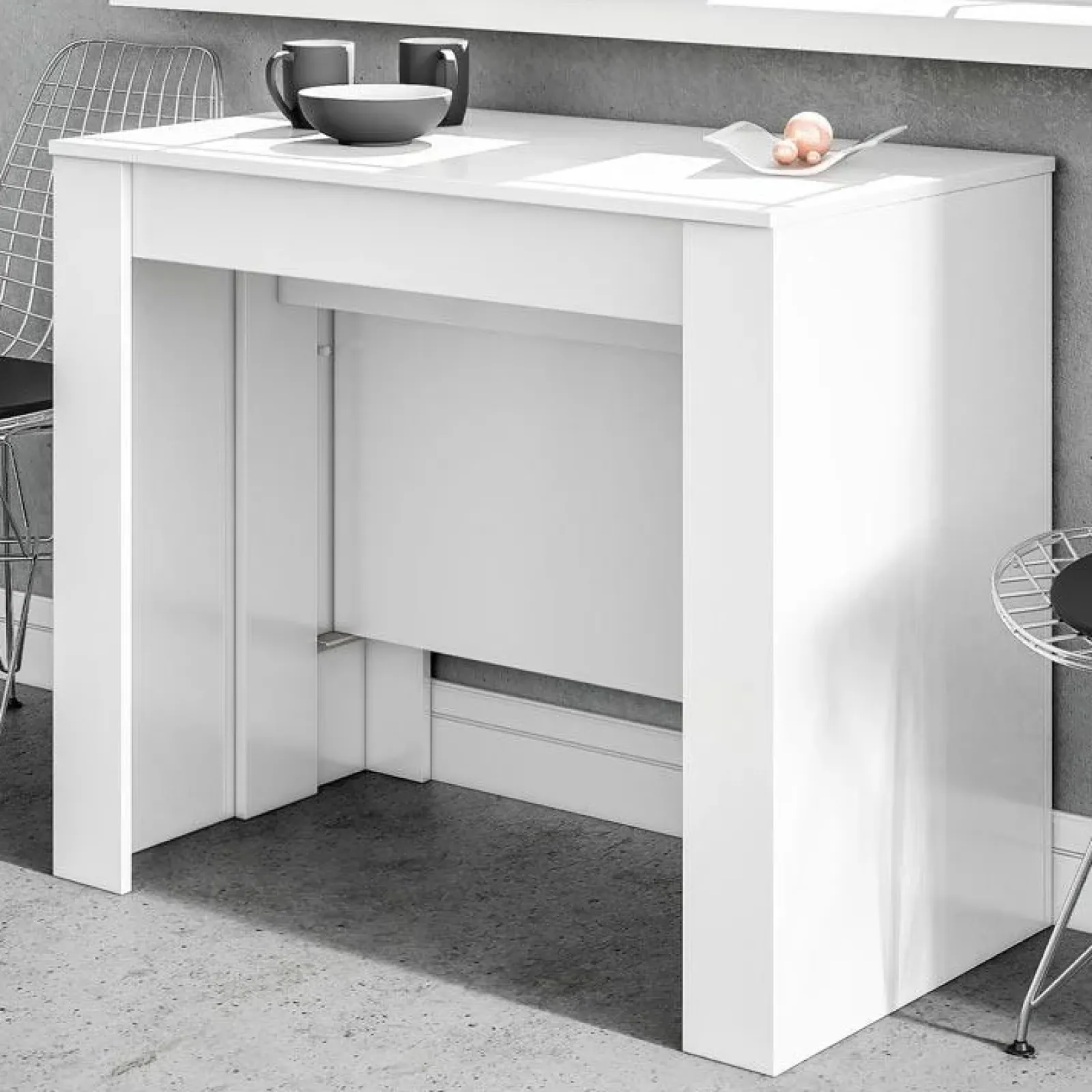 Garnero Arredamenti Consolle Allungabili|Consolle Allungabile-Tavolo consolle allungabile 51/237cm Asia Gihome® Bianco Lucido