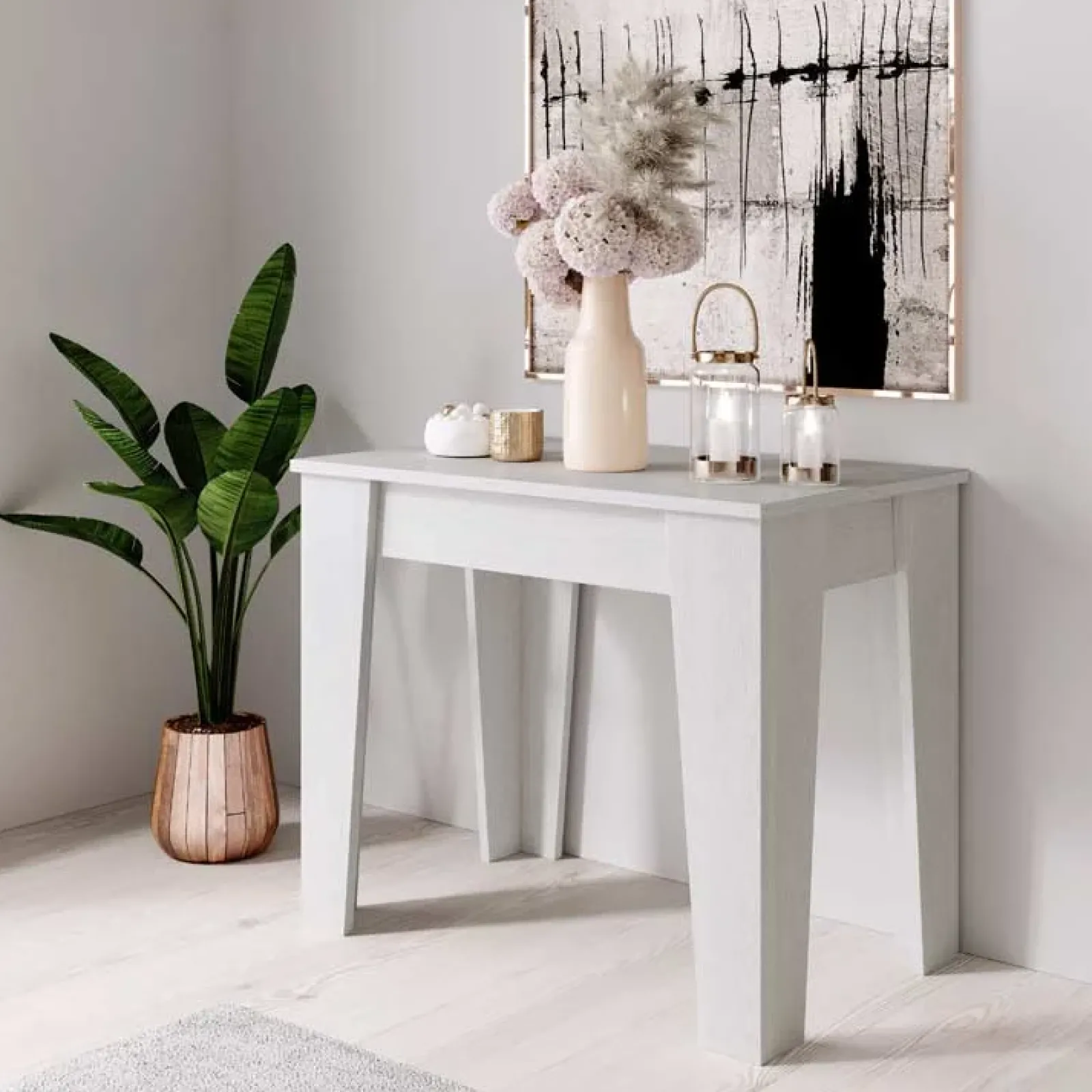 Garnero Arredamenti Consolle Allungabili|Consolle Allungabile-Tavolo consolle allungabile 54-306x90 cm bianco frassino Grace Gihome® Bianco Frassinato