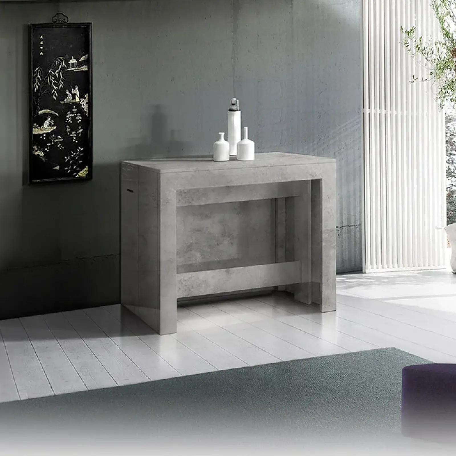 Garnero Arredamenti Consolle Allungabili|Consolle Allungabile-Tavolo consolle allungabile 50-300cm grigio Zenzero Cemento