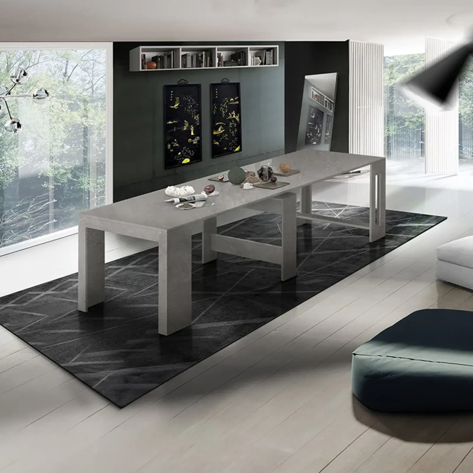 Garnero Arredamenti Consolle Allungabili|Consolle Allungabile-Tavolo consolle allungabile 50-300cm grigio Zenzero Cemento