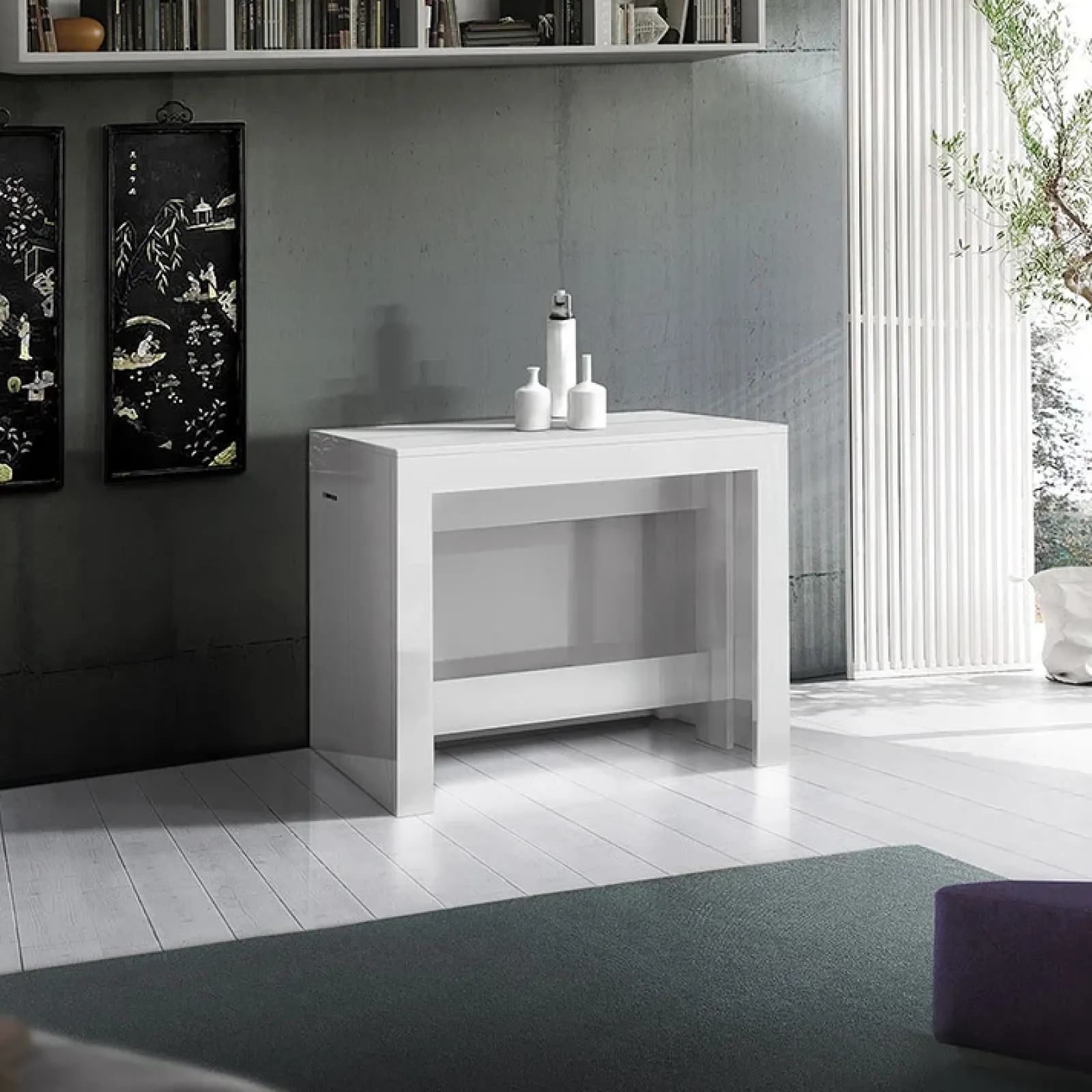 Garnero Arredamenti Consolle Allungabili|Consolle Allungabile-Tavolo consolle allungabile 50-300cm Zenzero Bianco Lucido