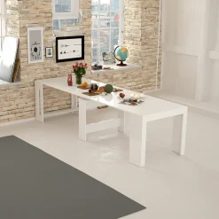 Garnero Arredamenti Consolle Allungabili|Consolle Allungabile-Tavolo consolle allungabile 50-300cm Zenzero Bianco Lucido