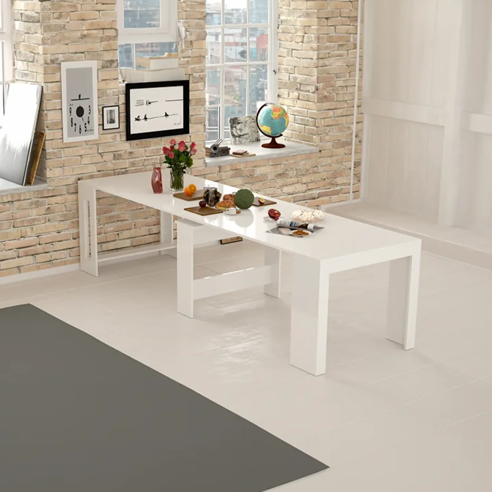 Garnero Arredamenti Consolle Allungabili|Consolle Allungabile-Tavolo consolle allungabile 50-300cm Zenzero Bianco Lucido