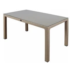 Garnero Arredamenti Tavoli Da Giardino|Tavoli Da Pranzo-Tavolo da esterno 150x90cm polipropilene effetto rattan tortora Teide