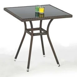 Garnero Arredamenti Tavoli Da Giardino|Tavoli Da Pranzo-Tavolo da giardino con vetro 70x70cm rattan marrone Cubby