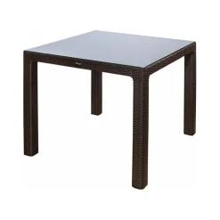 Garnero Arredamenti Tavoli Da Giardino|Tavoli Da Pranzo-Tavolo da giardino esterno bar dehors 90x90cm polipropilene effetto rattan e vetro Claro Marrone