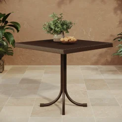 Garnero Arredamenti Tavoli Da Giardino|Tavoli Da Pranzo-Tavolo da giardino esterno bar dehors quadrato 80x80cm polipropilene effetto rattan Ivo Marrone