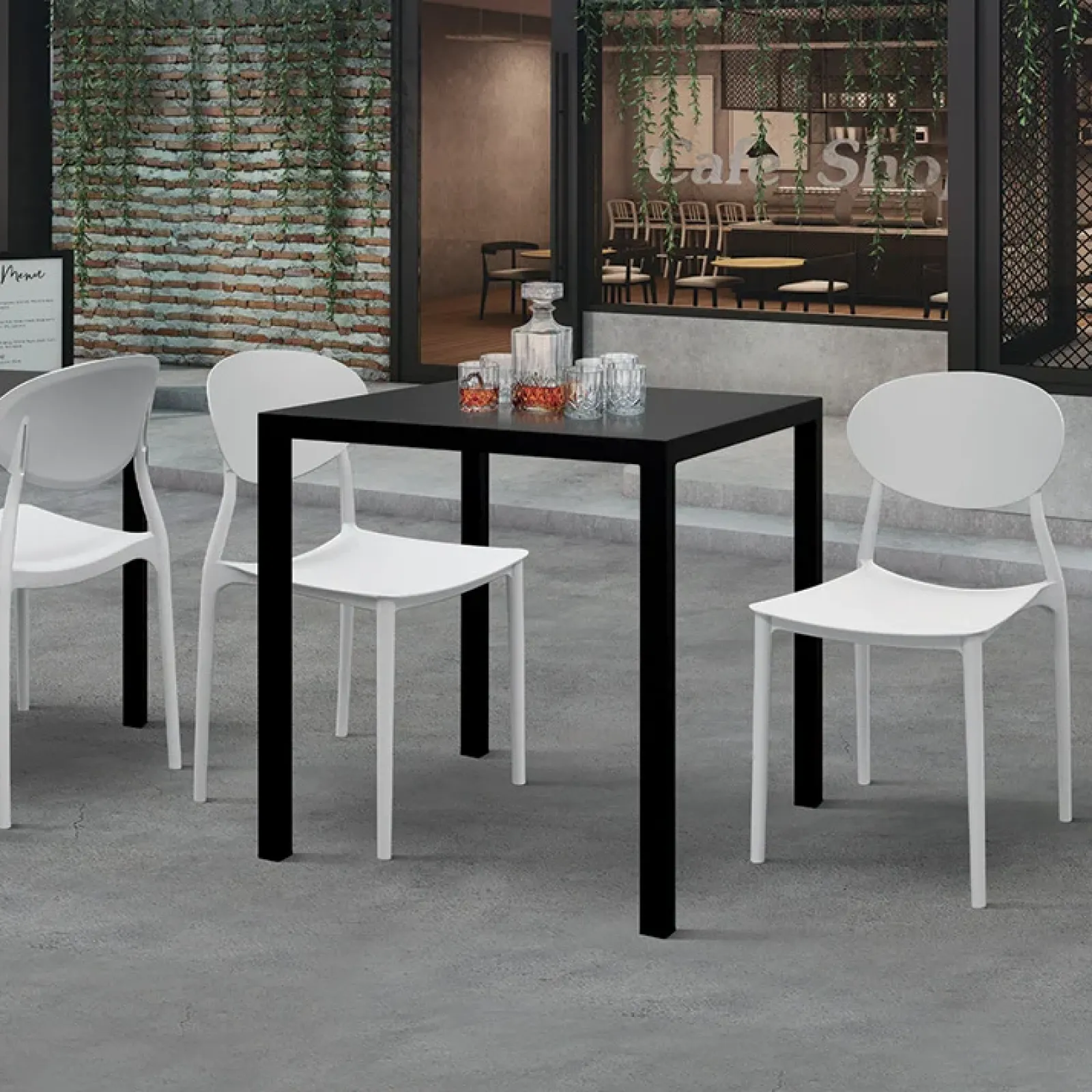 Garnero Arredamenti Tavoli Da Giardino|Tavoli Da Pranzo-Tavolo da giardino 70x70 cm impilabile metallo grigio antracite Atlantis