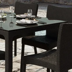 Garnero Arredamenti Tavoli Da Giardino|Tavoli Da Pranzo-Tavolo da giardino 90x90cm polipropilene effetto rattan Orsini Marrone