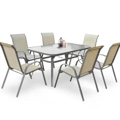 Garnero Arredamenti Tavoli Da Giardino|Tavoli Da Pranzo-Tavolo da giardino 150x90cm vetro acciaio grigio scuro Pekom