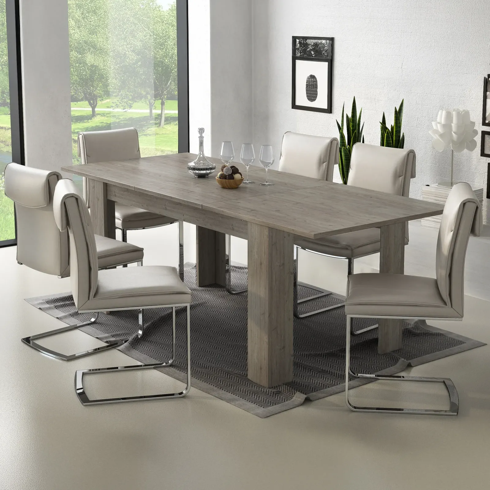 Garnero Arredamenti Tavoli Da Pranzo|Tavoli Allungabili-Tavolo da pranzo allungabile 160/220 cm moderno Basalt Rovere Grigio