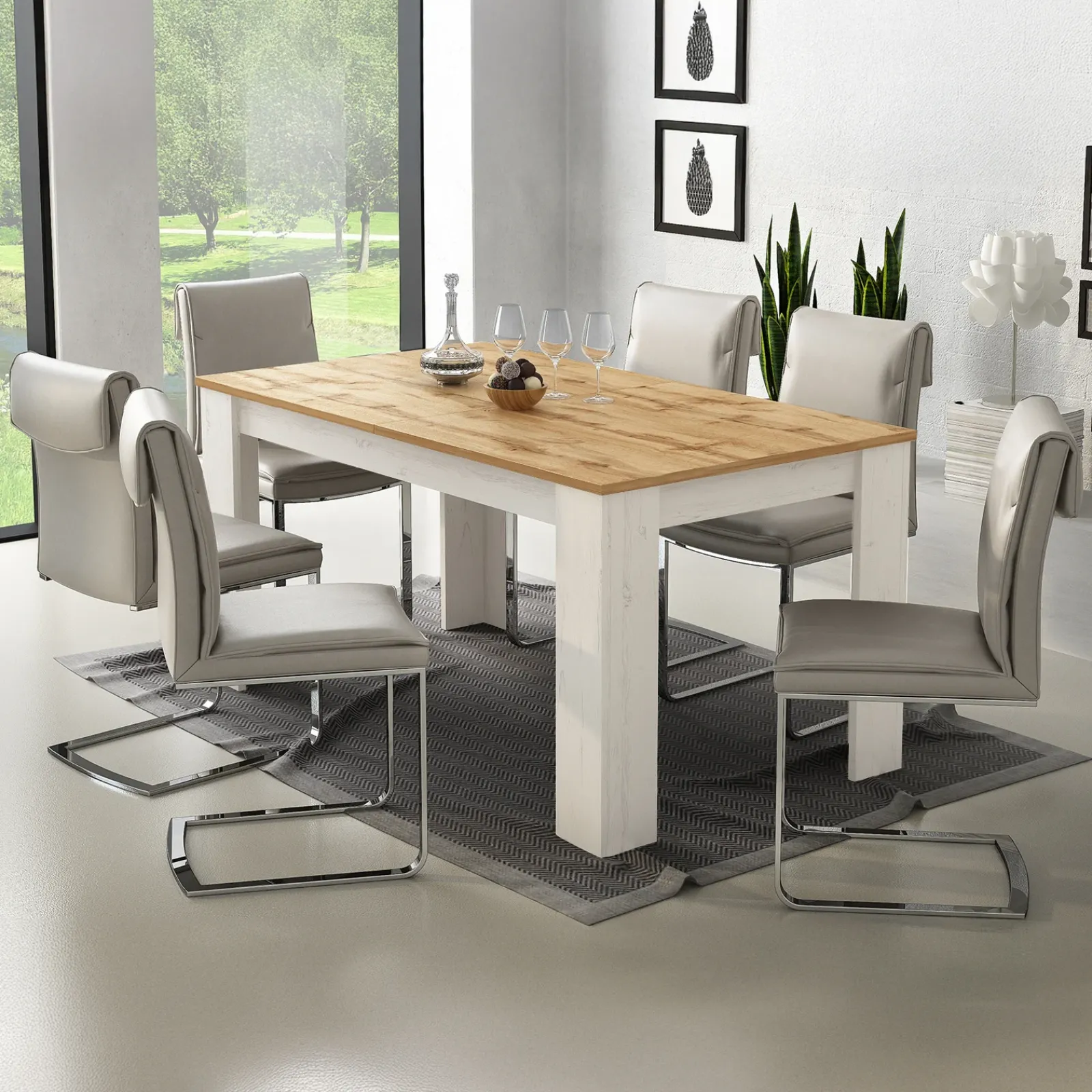 Garnero Arredamenti Tavoli Da Pranzo|Tavoli Allungabili-Tavolo da pranzo allungabile 160/220 cm moderno bianco opaco rovere Basalt Bianco Opaco - Rovere