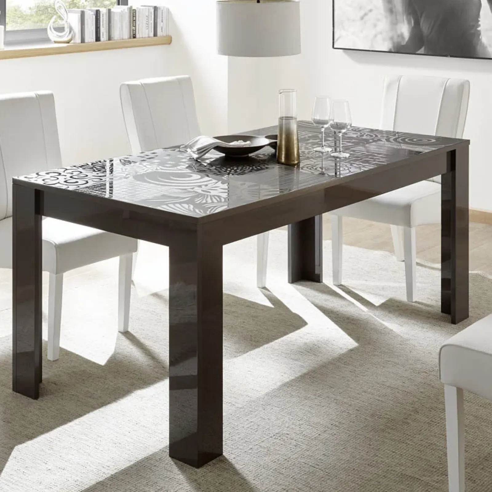 Garnero Arredamenti Tavoli In Legno|Tavoli Da Pranzo-Tavolo da pranzo allungabile 180/228cm grigio laccato lucido Paradise Antracite