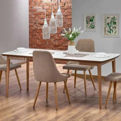 Garnero Arredamenti Tavoli In Legno|Tavoli Da Pranzo-Tavolo da pranzo allungabile 90/190cm bianco opaco rovere Mostar