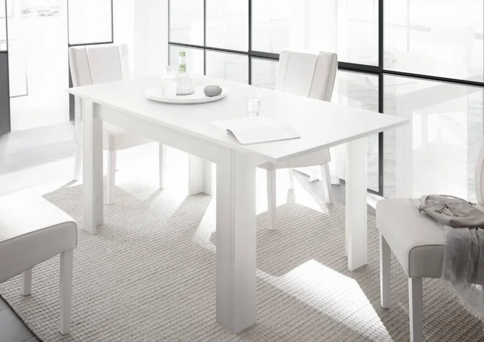 Garnero Arredamenti Tavoli Da Pranzo|Tavoli Allungabili-Tavolo da pranzo allungabile moderno 137/185cm bianco opaco Halston