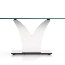 Garnero Arredamenti Tavoli In Vetro|Tavoli Da Pranzo-Tavolo da pranzo in vetro moderno 150x90cm bianco nero Ninfea