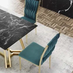 Garnero Arredamenti Tavoli In Vetro|Tavoli Da Pranzo-Tavolo da pranzo moderno 160x90cm marmo nero oro Stella