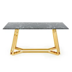 Garnero Arredamenti Tavoli In Vetro|Tavoli Da Pranzo-Tavolo da pranzo moderno 160x90cm marmo nero oro Stella