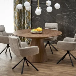 Garnero Arredamenti Tavoli In Legno|Tavoli Da Pranzo-Tavolo da pranzo rotondo 136x78cm noce scuro Thor