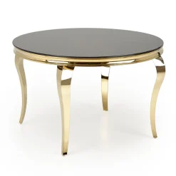 Garnero Arredamenti Tavoli In Vetro|Tavoli Da Pranzo-Tavolo da pranzo rotondo 120cm vetro nero cromato oro Selim Nero - Oro