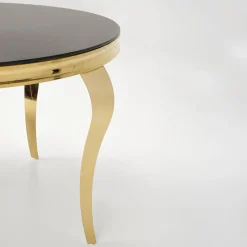 Garnero Arredamenti Tavoli In Vetro|Tavoli Da Pranzo-Tavolo da pranzo rotondo 120cm vetro nero cromato oro Selim Nero - Oro